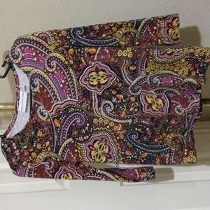 Top, multicolored. Cotton/ polyester. Soft 3/4" sleeves